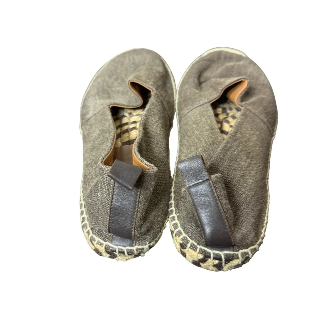 Ralph Lauren Espadrilles Mens 11 Brown Canvas Jute Slip On Loafers Made in Spain